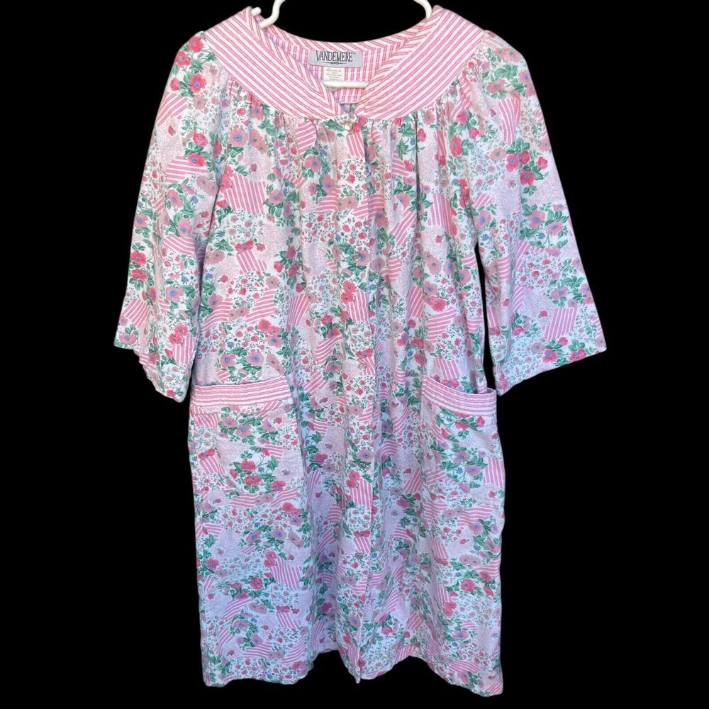 Vintage Vandemere Flannel Nightgown Womens Large Floral Pearl Snap Cottagecore‎